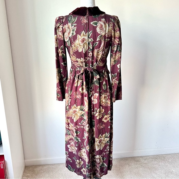Vintage MOLLY MALLOY Petite Floral Velvet Collar Long Sleeve Dress—SZ. 4P - Picture 4 of 17